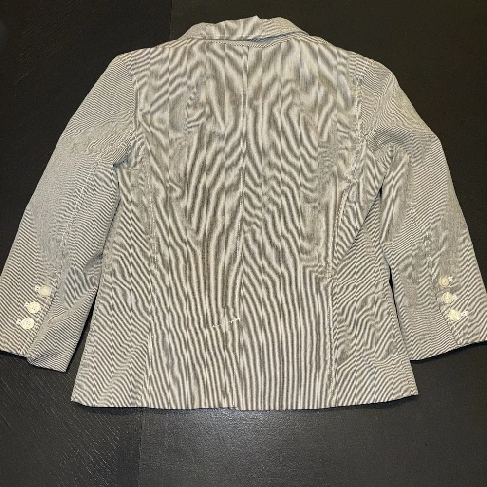Womens Business Office Pinstripe Blazer‎ Jacket Isaac Mizrahi Grey S 3/4 Sleeve